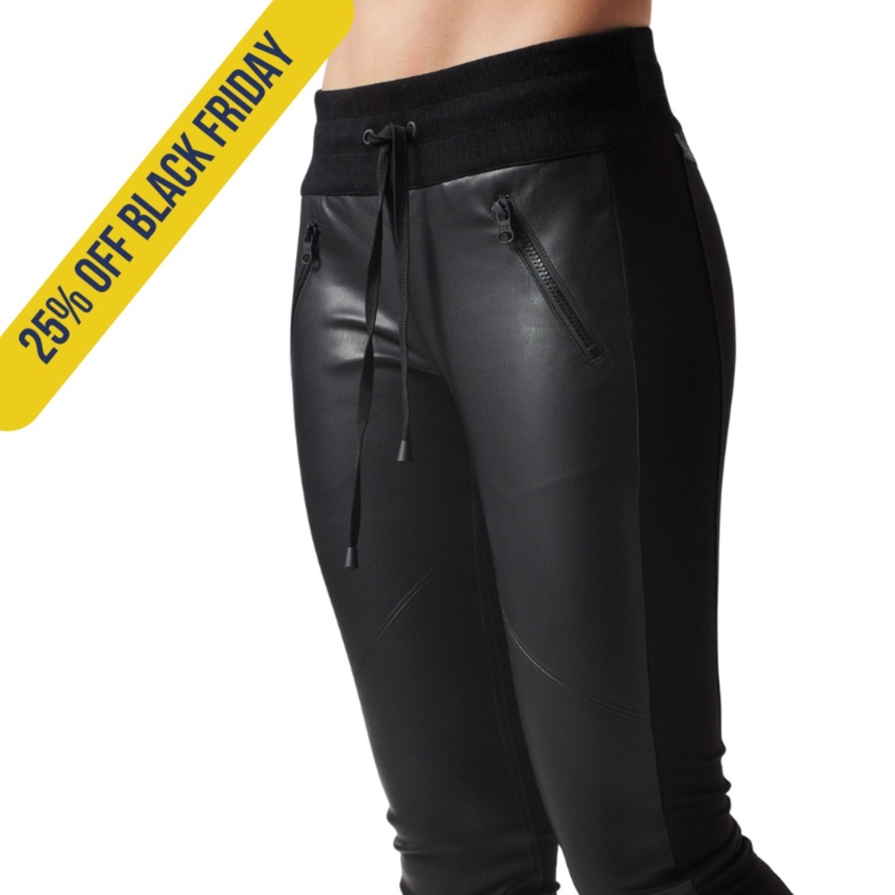 BLANC NOIR Faux Leather Front Jogger - Black Medium NWT